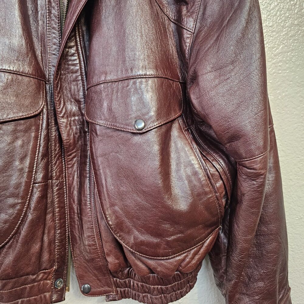 Vintage Mens Lamb Leather Jacket Sz Xl Brown 80s 90s Moto Rugged Aviator Retro